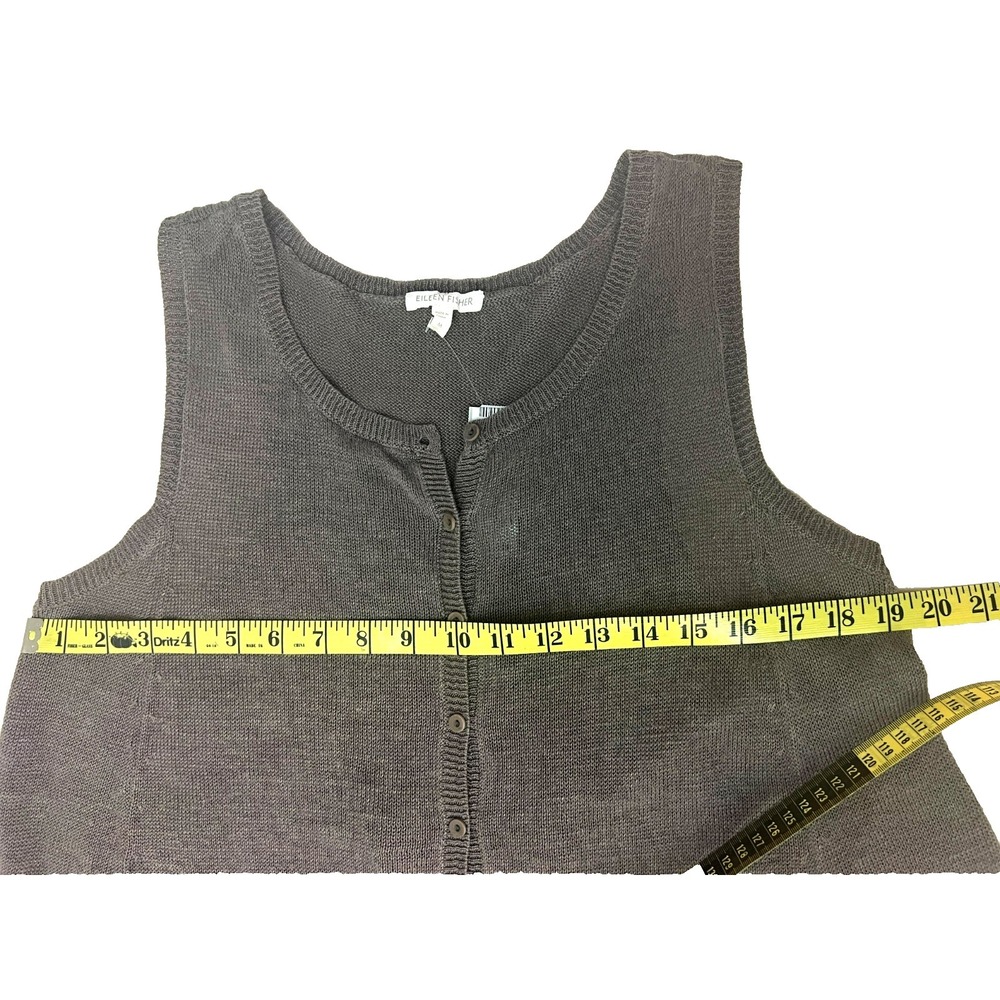 Eileen Fisher Tunic Length Vest Taupe Fine Knit  A-Line Button Front SZ M - Picture 9 of 10